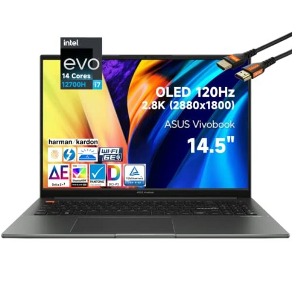 2022 Latest ASUS Vivobook S 14X 14.5 OLED 2.8K 120Hz Laptop, 14 Cores Intel Evo 12th Gen i7-12700H, 100% DCI-P3 Pantone 600nits 16:10, Wi-Fi 6E, Backlit KB, Thunderbolt 4 (16GB RAM | 1TB PCIe SSD)