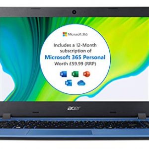Acer Aspire 1 A114-32 14 inch Laptop (Intel Celeron N4020, 4GB RAM, 64GB eMMC, HD Display, Windows 10 in S Mode, Office 365 Personal, Blue)
