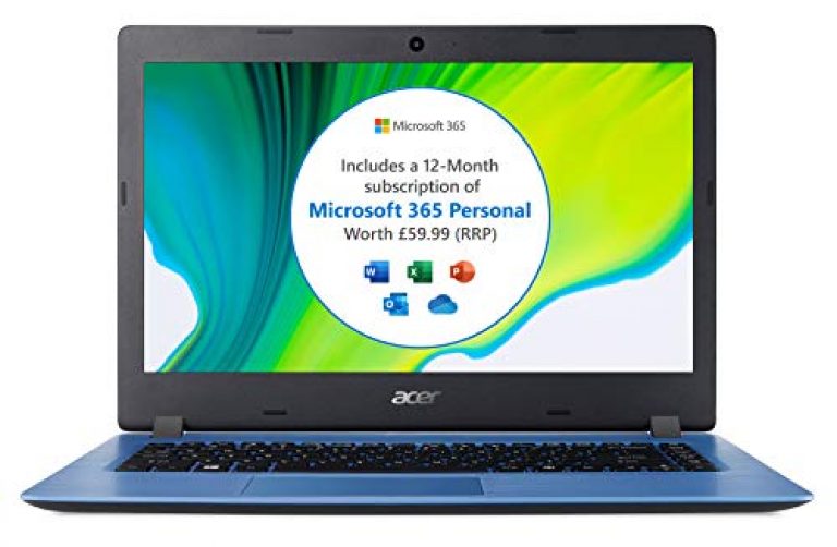 Acer Aspire 1 A114-32 14 inch Laptop (Intel Celeron N4020, 4GB RAM, 64GB eMMC, HD Display, Windows 10 in S Mode, Office 365 Personal, Blue)