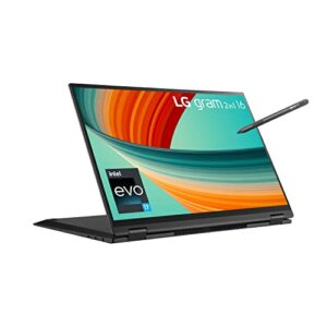 LG gram 2in1 2023 16T90R 16 inch touchscreen ultra-lightweight 2 in 1 laptop, intel i7-1360P, 16GB RAM, 1TB SSD, Dolby ATMOS, LG stylus pen, Windows 11 (Obsidian Black)